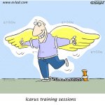 Man with wax wings: Icarus training sessions