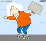 Man with rollerblades and a suitcase