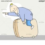 Man riding a suitcase